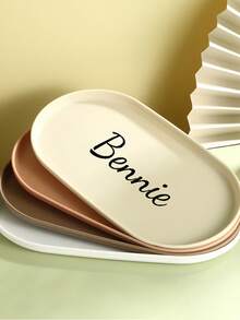 1pc Customizable Name & Pattern Oval Tray, Korean Style PP Snack Plate, Nordic INS Dumpling Dish, Jewelry Storage, Tableware, Dessert, Towel Tray - Multicolor - View 5