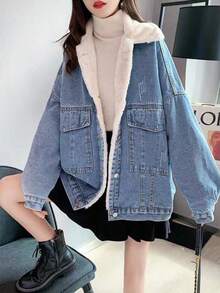 Women Denim Jackets & Coats - Navy Blue - View 3