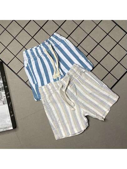 Kit 2 Shorts Linho Menino Recém Nascido Mauricinho Bermuda Infantil Listradas OPLK