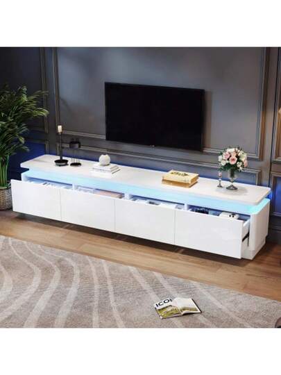 180 34 40 Cm TV St Drawers, Cabinet LED Lighting, High Gloss Sideboard Table, Drawer Unit, TVs Up To 80 Inches, Wit view 3
