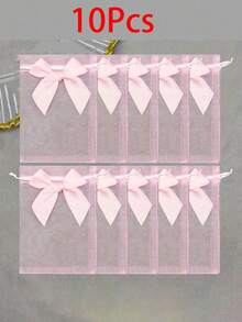 30个/20个/10个/1个粉色蝴蝶结透明抽绳袋，3.9x4.7英寸，玫瑰图案欧根纱礼品袋，婚礼回礼袋，圣诞节透明袋，小型礼品袋，珠宝袋，迷你抽绳袋，网状香囊袋，万圣节用品，圣诞节装饰品，圣诞节礼品包装袋，圣诞派对用品