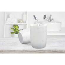 TFKI Toothbrush Holder Polyresin Toothbrush Organizer StandMulti-Functional Toothpaste Holder Makeup Brushes Cup Razors Holder For Bathroom Vanity Countertop Ideal For Home Hotel Marble Style (1Pack) - 白色 - 查看 2