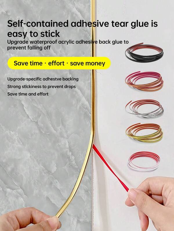 [Waterproof Metal Texture Strip] Self-Adhesive Waterproof Metal Texture Strip | Seam Decorative Wall Cloth Edge, Door And Window Edge Line, Waist Line, Kick Line, Kitchen Bathroom Countertop Gap, Cabinet Frame Beautification, Ceiling Corner Line