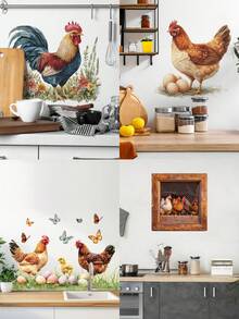 1pc Chicken Wall Stickers, Rooster Hen Chicks Butterfly Farm Idyllic Wall Decals Removable Vinyl Peel And Stick Hen Chicks Eggs Chicken Art For Farmhouse Kitchen Dining Room Nursery Pantry Home Decorations - Multicolor - View 1