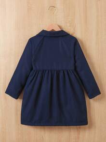 Girls' Fashion Lapel Collar Long Sleeve Fleece Jacket, Versatile Retro New Style Outerwear Coat For Autumn/Winter - Navy Blue - View 3