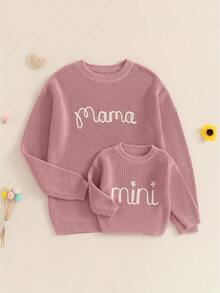 Mommy And Me Matching Outfits Mama And Mini Long Sleeve Crewneck Sweater Pullover Tops Mother Baby Matching Clothes - Hồng - Em bé - Xem 1
