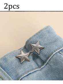 4-1pc Adjustable Waistband Buckles, No Sewing Required, Removable Jeans Waist Extender, Small Metal Extender Button, Cute Star-Shaped Waist Tie Buckle For Pants, Skirts, Trousers, Collar Button Brooches For Women And Men, Metal, Fashionable And Removable Trouser Clip, Bag Accessories For Girls, Students And Gifts For Mom,Back To School - Multicolor - View 12