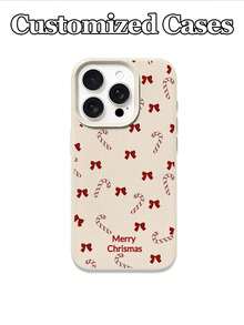 1 szt. spersonalizowanego etui na telefon z motywem świątecznym z czerwoną kokardą i paskami w kształcie laski cukrowej, kompatybilne z modelami 17 Pro Max/17 Air/15 Pro Max/16 E/14 Plus/13/12/11, S24/20 Ultra/A52S/A53/A05S, Note 13 Pro Plus/12 Pro Plus/9, wykonane z TPU, spersonalizowane, najlepszy prezent dla przyjaciół i rodziny na święta Bożego Narodzenia