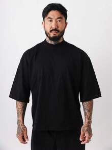 Premium High Neck Over Boxy T-Shirt - Negro - Ver 1