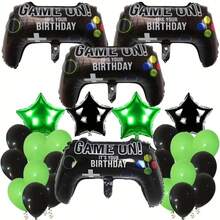 Game Console Theme Balloon Set, 18" Game Controller Foil Balloon, 18" Green & Black Star Foil Balloon, Football Balloon Set, Birthday Party Decorations - Mixed Colors - View 1