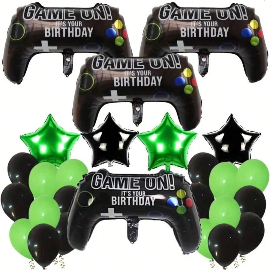 Game Console Theme Balloon Set, 18" Game Controller Foil Balloon, 18" Green & Black Star Foil Balloon, Football Balloon Set, Birthday Party Decorations - Mixed Colors - View 1