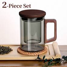 1pc 13.5 Oz/400 Ml Glass Teapot With Infuser,Glass Teapot,Tea Infuser For Loose Leaf Tea,Tea Kettle With Infuser,Mug With Lid For Steeping With Solid Wood Handle,Microwave ,Suitable For Tea, Coffee, Milk, Living Room, Kitchen, Office, Tea Party, Ideal Gift