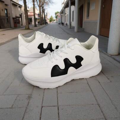 Men's Casual Sports Shoes, Outdoor Running Shoes, Simple Street Chunky Sneakers, Walking Shoes, White