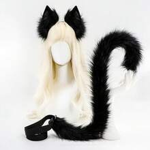 1 Set Plush Cat Tail Simulation Animal Ear Animal Tail Set Cat Ear Headband Fox Tail Cosplay Performance Props - Hồng - Xem 1