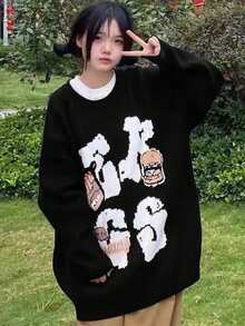 Vintage Jacquard Knit Sweater For Women, Loose Relaxed Style, Autumn/Winter New Arrival