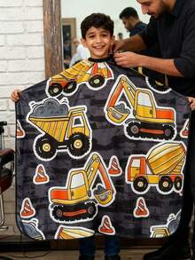 1pc Fun Cartoon Racing Cars Hairdressing Gown, Adjustable Neck, Non-Stick Polyester Fabric, Easy To Clean, Ideal For Barbershop Or Home Use - Multicolor - View 5
