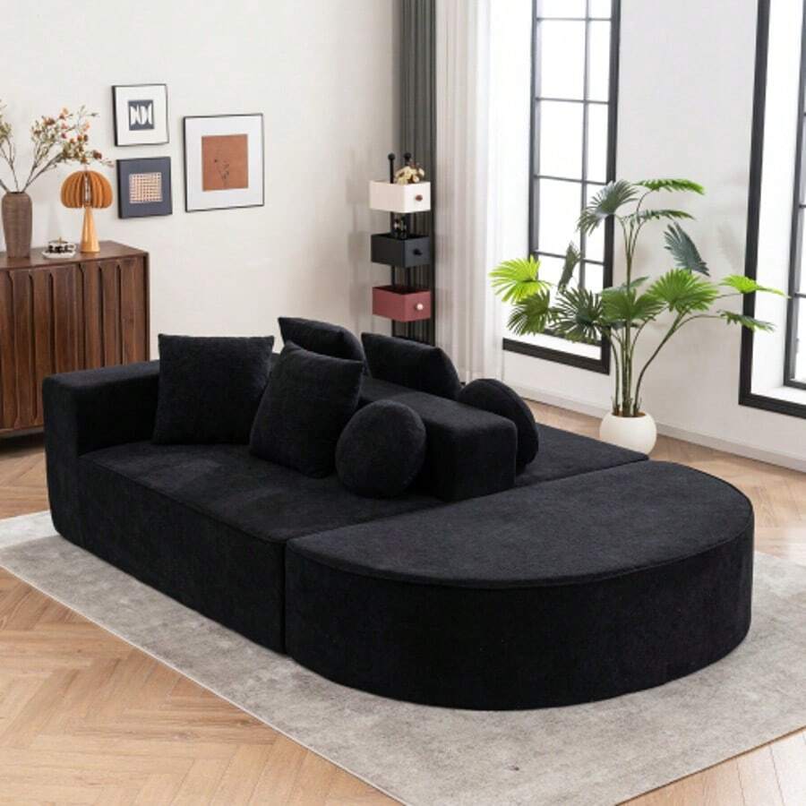Fully Compressed Boneless Sofa, Living Room/Bedroom With Segmented Cloud Sofa, Modern Modular Sofa, No Assembly Required, Comfortable, Skin-Friendly Chenille Fabric - Black - View 1