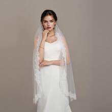 1pc Bride Wedding Mid-Length Lace Trim Luxury White Vintage Bridal Veil Accessory For Photo Shoot