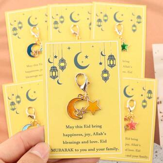 6pcs Mini Ramadan Moon And Star Keychains, Ramadan Festival Key Rings, Moon & Stars Charms, Eid Celebration Keychain Set For Bags & Purses