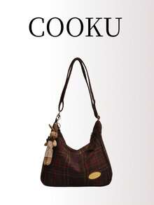 Plaid Block Large Capacity Women's Shoulder Bag Crossbody Bag Tote Bag , Office Bag - Burgundy - View 3