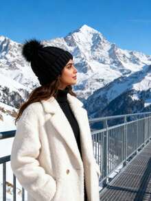 Women's Winter Beanie Hat With Satin Lining And Faux Fur Pom-Pom, Warm Knitted Hats For Women In Winter - Multicolor - View 8