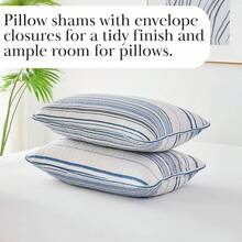 Full/Queen Quilt Bedding Set, Microfiber Quilts Queen Size, Coverlet, Stain & Pet Hair Resistant Bedding, Full Size Bedspread With 2 Pillow Shams, Bone, 2025 - 42 - 海岸條紋藍 - 查看 5
