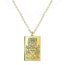 TEAMER Stainless Steel Tarot Cards Necklace Vintage Tarot Jewelry Good Luck Amulet Pendants For Women{Inchcolor_nameinch:InchGold-THECHARIOTinch} - 黃金-THECHARIOT - 查看 1