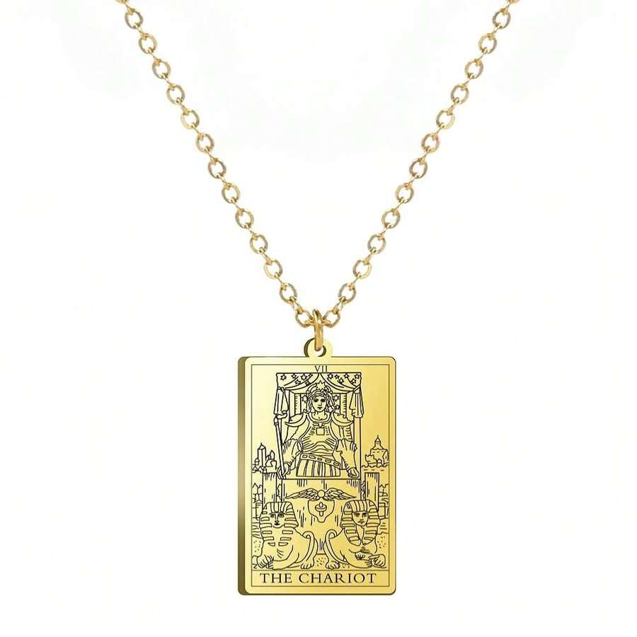 TEAMER Stainless Steel Tarot Cards Necklace Vintage Tarot Jewelry Good Luck Amulet Pendants For Women{Inchcolor_nameinch:InchGold-THECHARIOTinch} - 黃金-THECHARIOT - 查看 1