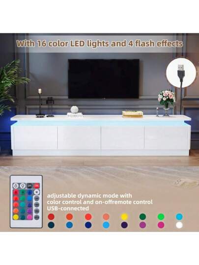 180 34 40 Cm TV St Drawers, Cabinet LED Lighting, High Gloss Sideboard Table, Drawer Unit, TVs Up To 80 Inches, Wit view 4