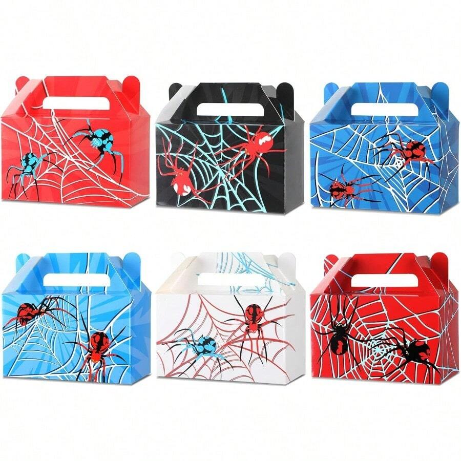 D12Pcs Spider Party Favors Boxes Spider Web Paper Treat Box Birthday Plies Red Blue Black Color Goodie Gift Boxes For Kid Boy Birthday Baby Shower Game Party Table Decoration 6 X 3.5 X 3 Inches - 紅藍黑 - 查看 1