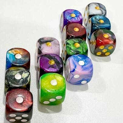 10pcs/Pack Best Seller Marble Acrylic Polka Dot Dice, Dual-Color Dice, 16mm Rounded Square Multicolor Checkerboard Game Mahjong Accessories, Suitable For Family Games, Holiday Parties, Board Games