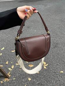 Túi đeo chéo nữ màu đỏ tía mới mùa thu của ZA, với đường chỉ khâu tương phản, quai xách phía trên và thiết kế cứng cáp, có nắp gập. - Cà phê - Xem 6