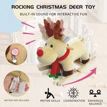Kids Ride-On Rocking Horse Toy With Lullaby Song,Moose Rocking Toy With Hand Puppets And Safety Belt For Children 1-3 Years,Soft Plush Fabric,Apricot,CPC Certified - mơ + nhung + cotton - Xem 11