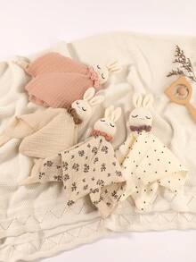 1件柔软印花纯色婴儿安抚巾，可作面巾、手帕、洗脸巾、口水巾、兔子奶嘴巾 - 彩色 - 查看 4