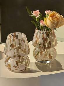 1pc Mushroom Shaped Tie Dye Glass Mini Vase, Cute Ins Style Desktop Fresh Flower Vase Decor, Suitable For Dining Room, Living Room, Bedroom, Balcony - Multicolor - View 3