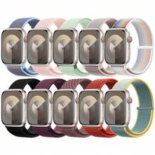 10pcs/Set Soft Nylon Solo Loop Bands Compatible With Apple Watch Band 38mm 40mm 41mm 42mm 44mm 45mm 46mm 49mm For Women Men, Breathable Stretchy Braided Strap Compatible With Apple Watch Series Ultra 11/10/9/8/7/6/5/4/3/2/1/SE As A Gift For Students Returning To School