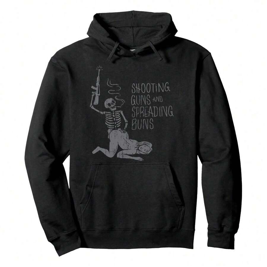 Shooting Guns And Spreading Buns Pullover Hoodie Vintage Hoodie Graphic Hoodie Men Camisas Para Hombre Funny Hoodie Printed & Shipped In USA - Black - View 1
