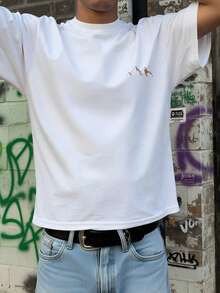 Áo thun nam cổ tròn tay ngắn màu trắng, họa tiết hình bóng núi non tối giản, thích hợp cho mùa hè. - trắng - Xem 2