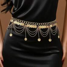 1pc Fashionable Coin Tassel Waist Chain For Women, Suitable For Dresses - Yellow Gold - View 2