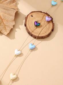 1pc Fashionable Minimalist Retro Vibe Versatile Multi-Color Heart Sweater Chain Necklace, Suitable For Daily Wear, Gatherings, Parties, Music Festivals (Handmade Necklace With Slight Scratches, Normal Condition, Random Color Hearts)