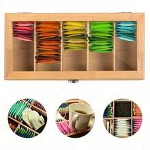 1pc Bamboo Tea Bag Storage Box - Multifunctional Tea Cabinet With Shelves For Coffee And Tea Bags, Desktop Organizer Display Box