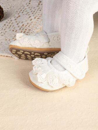 Zapatos de princesa para caminar con suela suave y antideslizante con adorno de encaje para bebé niña, de 0 a 1 año, adecuado para primavera y otoño