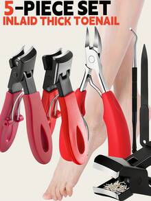 Thick Nail Clipper Set For Seniors - 5-Piece Set With Wide Jaw Large Toenail Clippers, Suitable For Thick Ingrown Nails, Professional Sharp Heavy-Duty Nail Clippers, Ideal For Men And Seniors