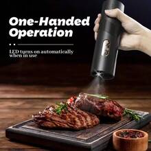 Juego de molinillos de sal y pimienta eléctricos, molinillo de sal y pimienta automático con base rellenable, 2 molinillos de grano ajustable, operación con una sola mano, luz LED, molinillo de pimienta automático recargable por USB, grado de molienda ajustable, adecuado para el hogar/cocina/barbacoa/camping/viajes [Dos opciones: alimentado por batería/recargable] - Multicolor - Ver 10