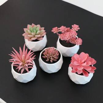 2/3/4/5pcs Artificial Succulent Plants Set - Ladies Desktop Fake Potted Plants - Artificial Diamond Succulent Set Fake Succulents - Bedroom, Bathroom, Office Bookshelf Mini Pink Decor