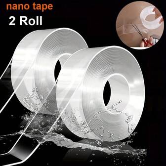 双面强力胶带，可移除双面纳米胶带，墙面双面胶带，适用于地毯、海报、图片悬挂，户外多功能安装胶带（2包）