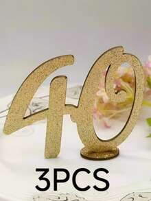 1 pieza Decoración de número de madera con brillo dorado, 18º, 30º, 40º, 50º, 60º, 70º Aniversario, Decoración de sobremesa para Aniversario, Cumpleaños, Boda, Fiesta Temática, Fiesta de Jubilación, Fiesta de Vacaciones, Acción de Gracias, Día de San Valentín, Boda de Otoño, Decoración de Fiesta Temática