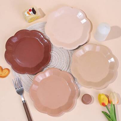 10/20/40 pezzi, Piatti di carta marrone sfumati marrone, Piatti da festa usa e getta da 7" con bordo ondulato per compleanni, matrimoni, addii al nubilato, festa di nascità, feste, stoviglie da dessert, Piatti da dessert ondulati per festa di nascità bohémien