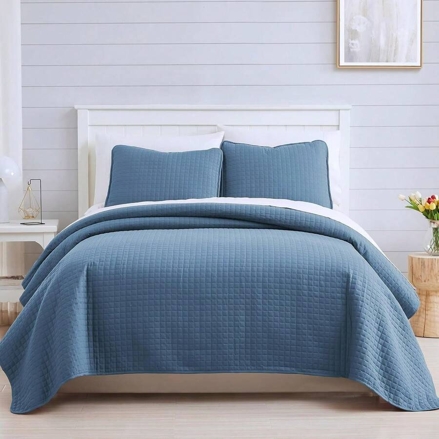 Full/Queen Quilt Bedding Set, Microfiber Quilts Queen Size, Coverlet, Stain & Pet Hair Resistant Bedding, Full Size Bedspread With 2 Pillow Shams, Bone, 2025 - 08 - Coronet Xanh - Xem 1