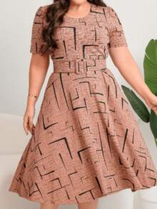 GODÊ MIDI DRESS WITH FLORAL SKIRT WITH BELT AND GEOMETRIC PRINT - Rosa - View 9